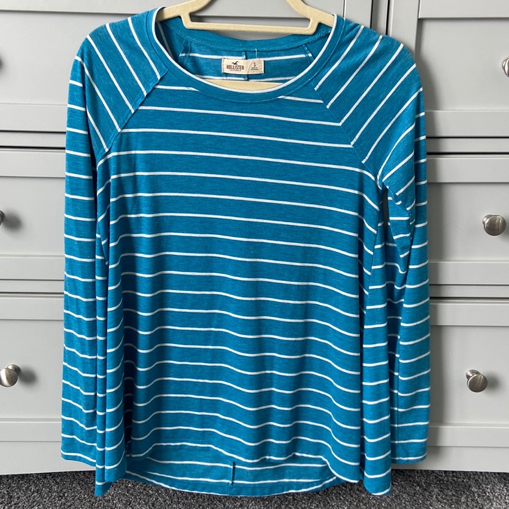 Hollister Blue & White Striped Long Sleeve Top